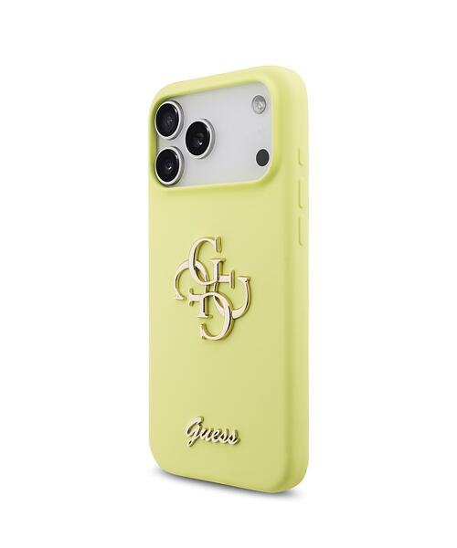 Guess Liquid Silicone 4G Metal Logo Zadní Kryt pro iPhone 17 Pro Max Yellow