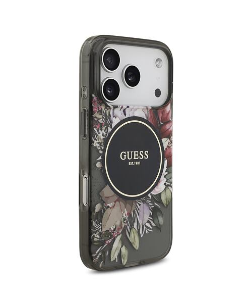 Guess IML Flowers Strap MagSafe Zadní Kryt pro iPhone 17 Pro Black