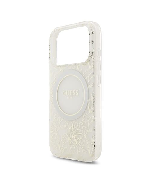Guess IML Flowers Allover Strap MagSafe Zadní Kryt pro iPhone 17 Pro White