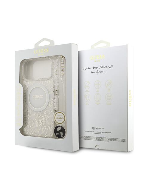Guess IML Flowers Allover Strap MagSafe Zadní Kryt pro iPhone 17 Pro Max White
