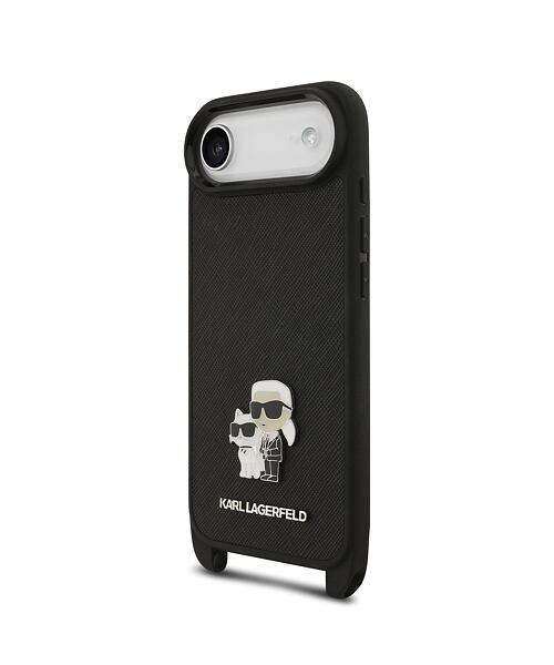 Karl Lagerfeld Saffiano Crossbody Popruh Metal Karl and Choupette Zadní Kryt pro iPhone Air Black