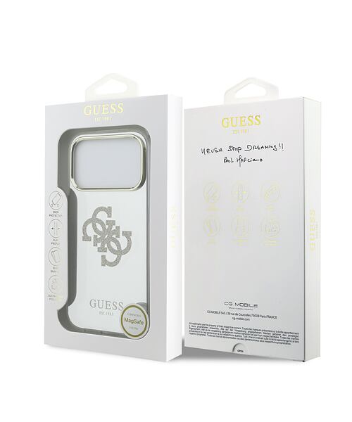 Guess PC/TPU Mirror 4G Glitter Logo MagSafe Zadní Kryt pro iPhone 17 Pro Gold