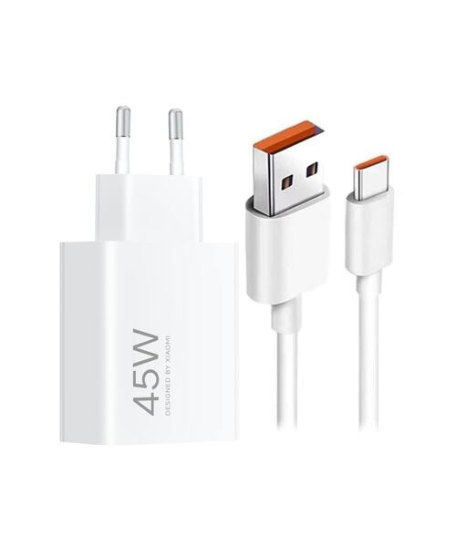 Xiaomi MDY-17-EF USB-A 45W Cestovní Nabíječka + USB-C 6A Datový Kabel White (Bulk)