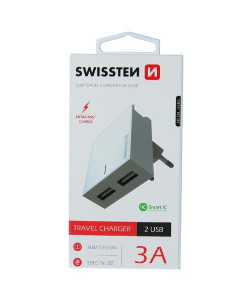 Swissten síťový adaptér Smart IC 2x USB 3A Power - bílý