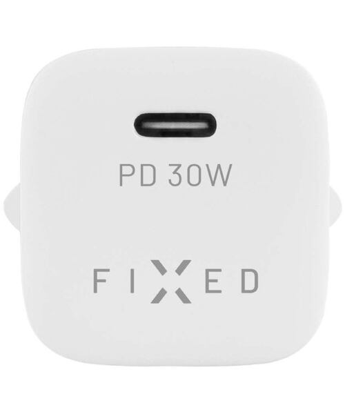 FIXED Mini Set síťové nabíječky s USB-C výstupem a USB-C/USB-C kabelu podpora PD 1 metr 30W White