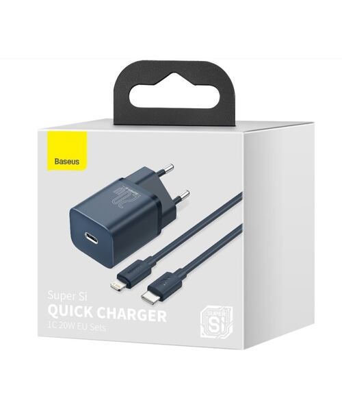 Baseus Travel Charger set Super Si 1C QC (With Simple Wisdom Cable Type-C to Lightning 1m) 20W EU Bl