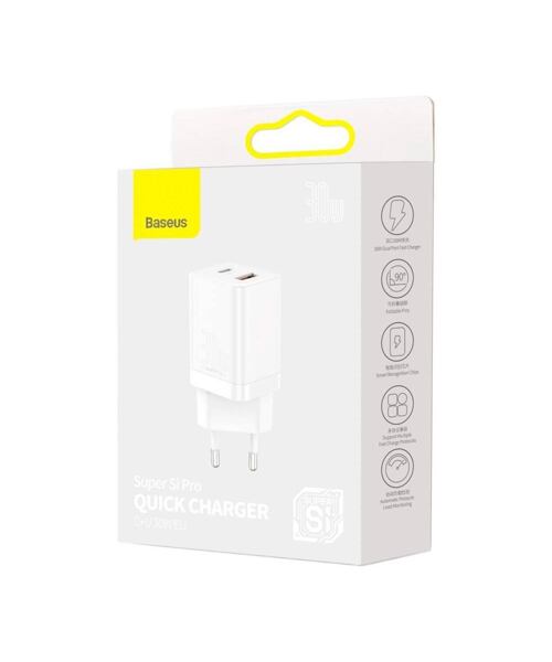 Baseus CCSUPP-E02 Super Si Quick Nabíječka USB + USB-C 30W White
