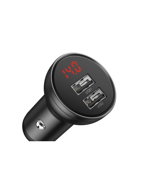 Baseus rychlonabíječka do auta 2xUSB 4,8A 24W s displejem + 3v1 kabel černá
