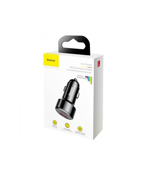 Baseus nabíječka do auta Magic USB-C PD, USB-A 45W s displejem černá