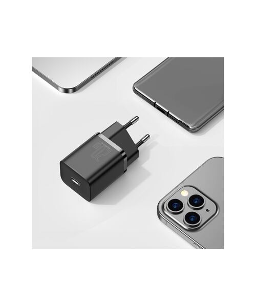 Baseus rychlonabíječka do sítě Super Si USB-C PD QC 20W černá s kabelem USB-C/Lightning 1m