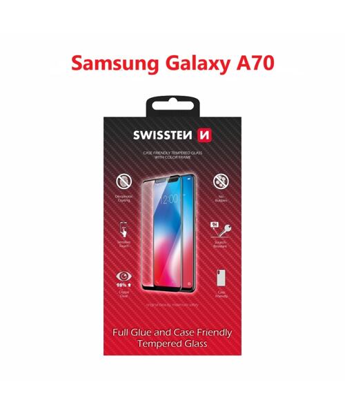SKLO SWISSTEN FULL GLUE, COLOR FRAME, CASE FRIENDLY PRO SAMSUNG A705 GALAXY A70 ČERNÉ
