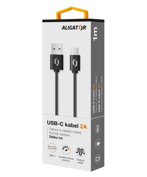 Datový kabel ALIGATOR 2A USB-C 1m, černý