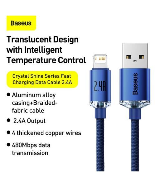 Baseus CAJY000003 Crystal Shine Series Datový Kabel USB - Lightning 20W 1,2m Blue