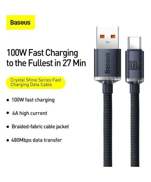 Baseus CAJY000401 Crystal Shine Series Datový Kabel USB - USB-C 100W 1,2m Black