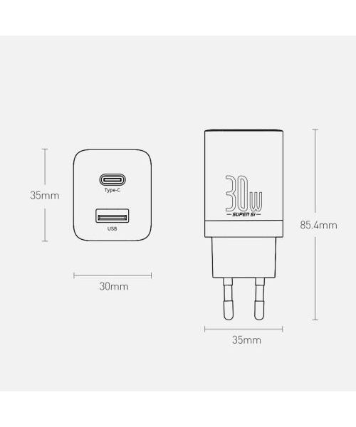 Baseus CCSUPP-E02 Super Si Quick Nabíječka USB + USB-C 30W White