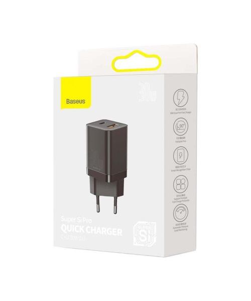 Baseus CCSUPP-E01 Super Si Quick Nabíječka USB + USB-C 30W Black