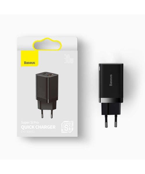Baseus CCSUPP-E01 Super Si Quick Nabíječka USB + USB-C 30W Black