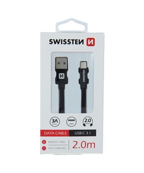 DATOVÝ KABEL SWISSTEN TEXTILE USB / USB-C 2,0 M ČERVENÝ