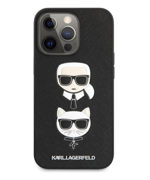 Karl Lagerfeld KLHCP13LSAKICKCBK PU Saffiano Karl and Choupette Heads Kryt pro iPhone 13 Pro Black