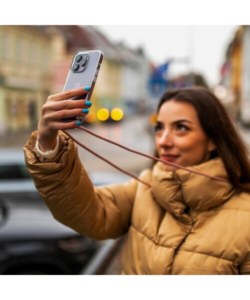 Pouzdro FIXED Pure Neck s růžovou šňůrkou na krk pro Apple iPhone 14 Pro