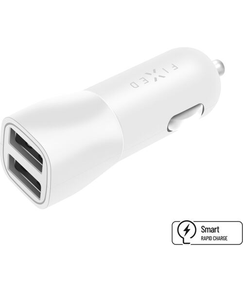 Autonabíječka FIXED s 2xUSB výstupem, 15W Smart Rapid Charge, bílá