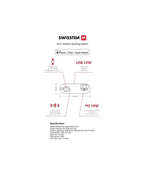 SWISSTEN BEZDRÁTOVÁ NABÍJEČKA 4v1 MFi (kompatibilní s MagSafe)