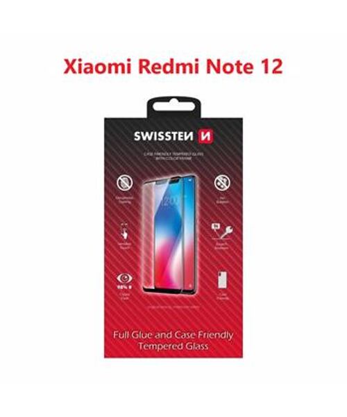 SKLO SWISSTEN FULL GLUE, COLOR FRAME, CASE FRIENDLY PRO XIAOMI REDMI NOTE 12 ČERNÉ