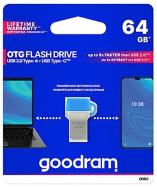 GOODRAM ODD3 Pendrive - 64GB USB 3.0 + Type C OTG BLUE