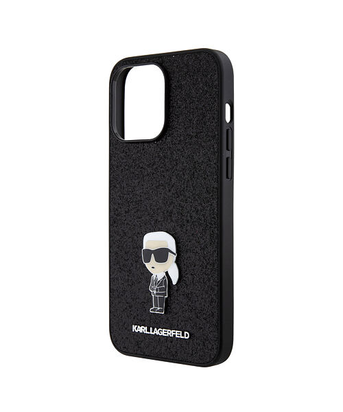 Karl Lagerfeld Fixed Glitter Metal Ikonik Zadní Kryt pro iPhone 15 Pro Max Black