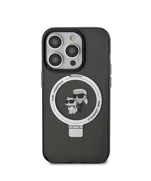 Karl Lagerfeld Ringstand Karl and Choupette MagSafe Zadní Kryt pro iPhone 15 Pro Max Black