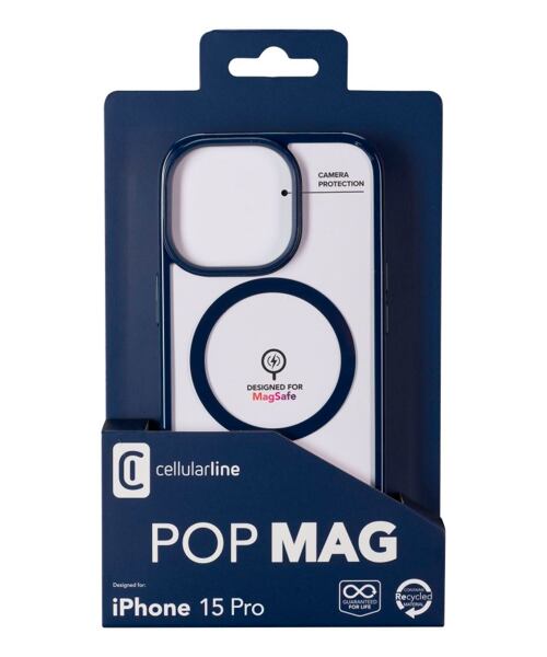 Zadní kryt Cellularline Pop Mag s podporou Magsafe pro Apple iPhone 15 Pro, čirý / modrý