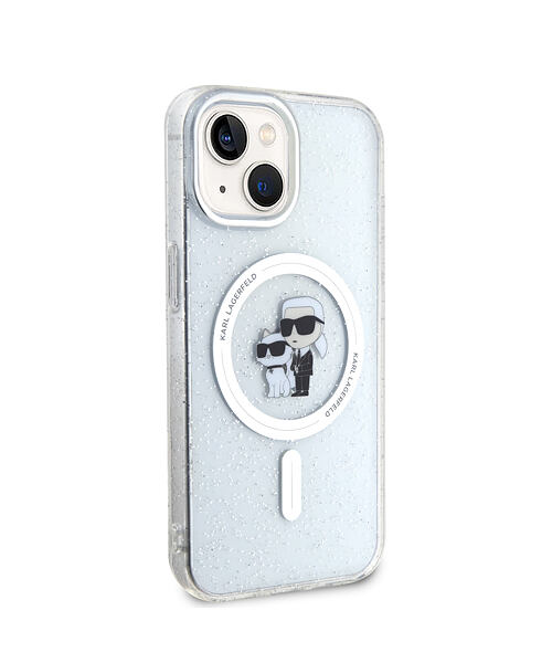 Karl Lagerfeld IML Glitter Karl and Choupette MagSafe Zadní Kryt pro iPhone 15 Transparent