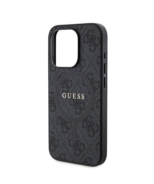Guess PU Leather 4G Colored Ring MagSafe Zadní Kryt pro iPhone 15 Pro Black