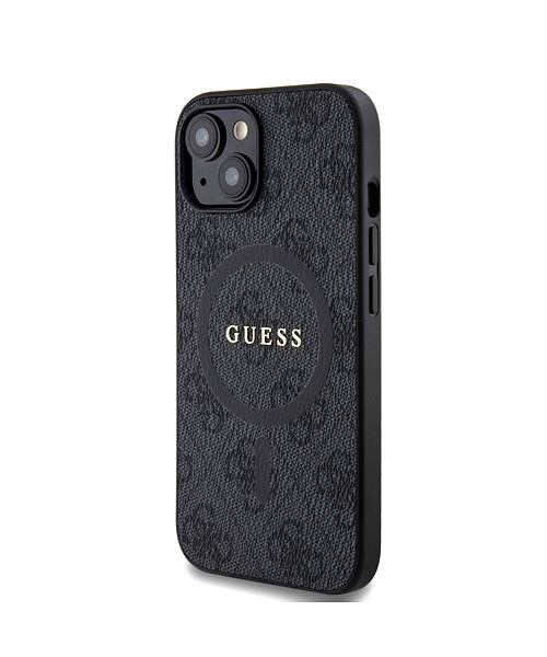 Guess PU Leather 4G Colored Ring MagSafe Zadní Kryt pro iPhone 15 Black