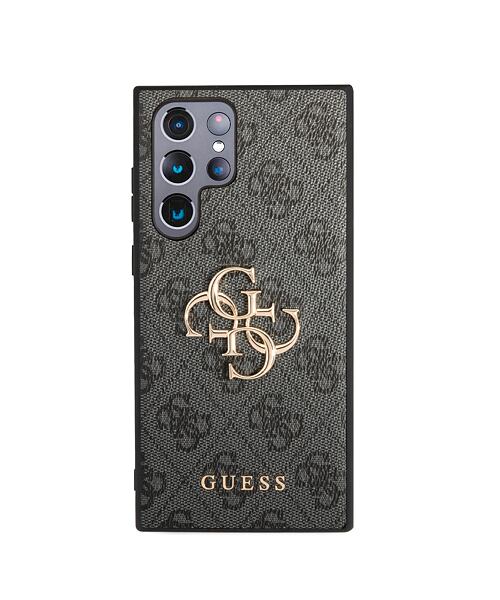 Guess PU 4G Metal Logo Zadní Kryt pro Samsung Galaxy S24 Ultra Grey
