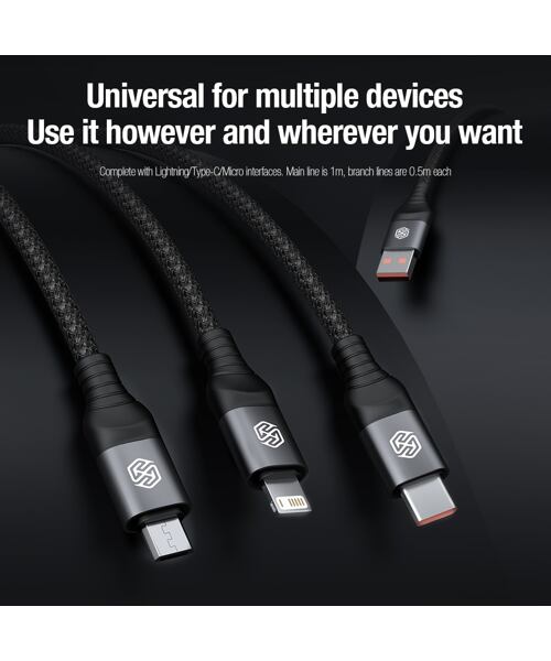 Nillkin Datový Kabel Swift Pro 3v1 1,5m Black