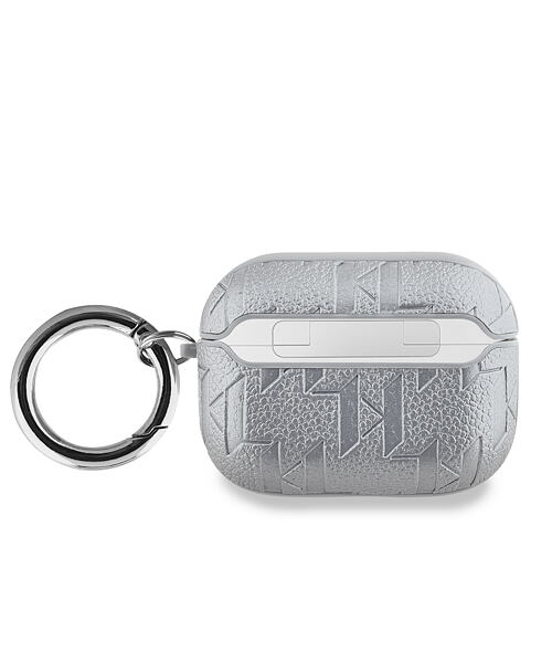 Karl Lagerfeld PU Embossed Karl and Choupette Heads Pouzdro pro AirPods Pro Silver