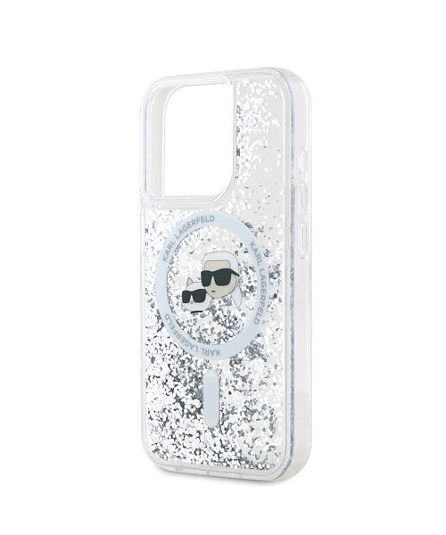 Karl Lagerfeld Liquid Glitter Karl and Choupette Heads MagSafe Zadní Kryt pro iPhone 15 Pro Max Tran