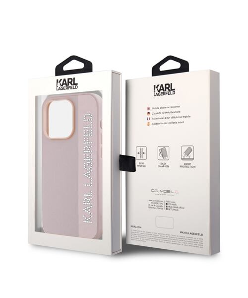 Karl Lagerfeld PU Saffiano Rhinestone Charm Zadní Kryt pro iPhone 15 Pro Max Pink