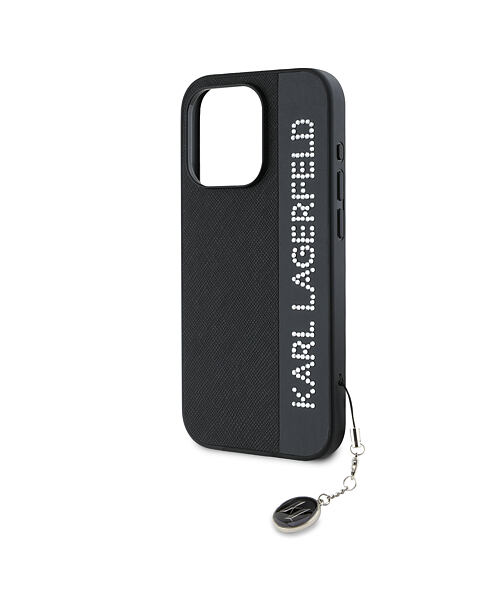 Karl Lagerfeld PU Saffiano Rhinestone Charm Zadní Kryt pro iPhone 15 Pro Max Black