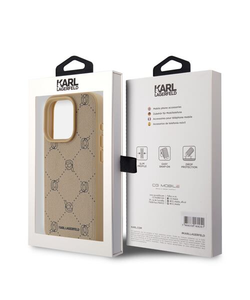 Karl Lagerfeld PU Karl Heads Pattern Magsafe Zadní Kryt pro iPhone 15 Pro Beige