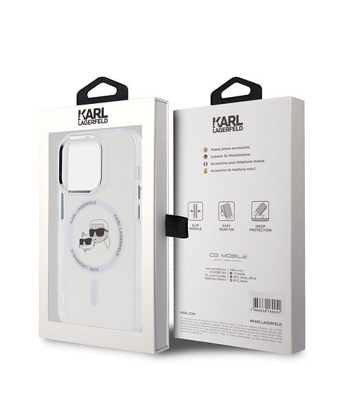 Karl Lagerfeld IML K&CH Heads Metal Frame MagSafe Zadní Kryt pro iPhone 15 Pro Transparent