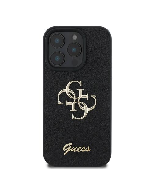 Guess PU Fixed Glitter 4G Metal Logo Zadní Kryt pro iPhone 16 Pro Max Black