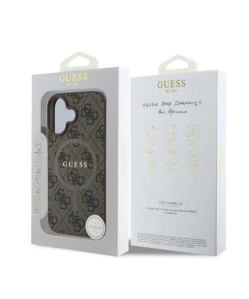 Guess PU Leather 4G Colored Ring MagSafe Zadní Kryt pro iPhone 16 Brown