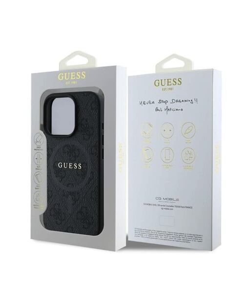 Guess PU Leather 4G Colored Ring MagSafe Zadní Kryt pro iPhone 16 Pro Black