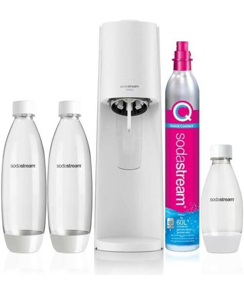 SodaStream Terra White výrobník sody, mechanický, 2x1l + 0,5l láhev SodaStream Fuse, bombička s CO2