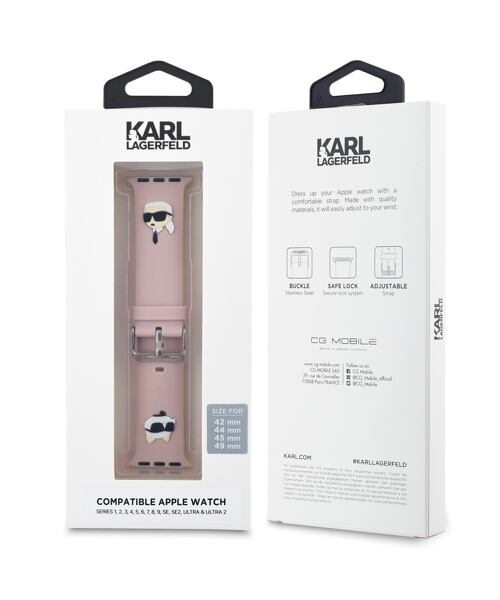 Karl Lagerfeld Karl and Choupette Head NFT Řemínek pro Apple Watch 42/44/45/49 Pink