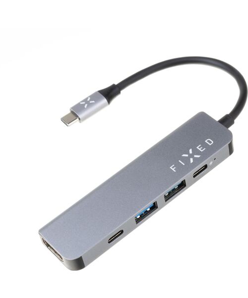 5-portový hliníkový USB-C FIXED HUB Mini pro notebooky a tablety, šedý