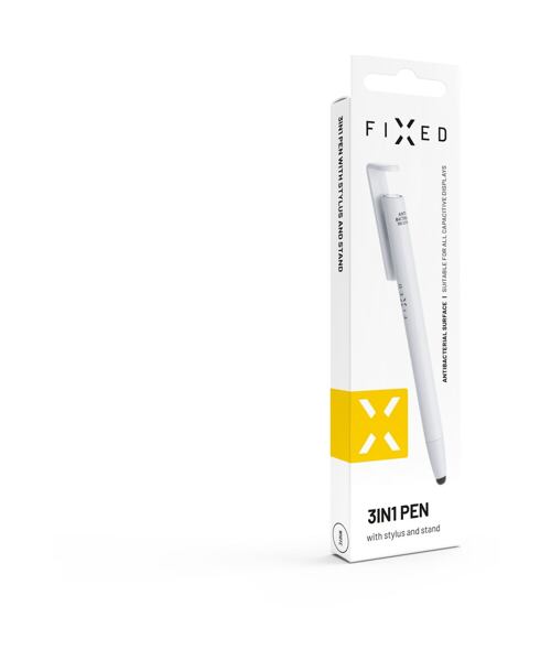 Propiska 3v1 se stylusem a stojánkem FIXED Pen, antibakteriální povrch, bílé