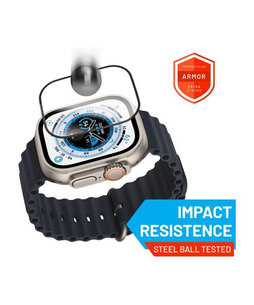 Prémiové ochranné tvrzené sklo FIXED Armor s aplikátorem pro Apple Watch Ultra 49mm, černé